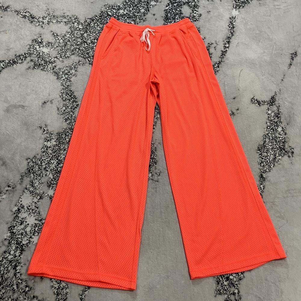 Free People Movement Neon Orange Mesh Wide Leg Drawstring Pants Womens Sz S/P
